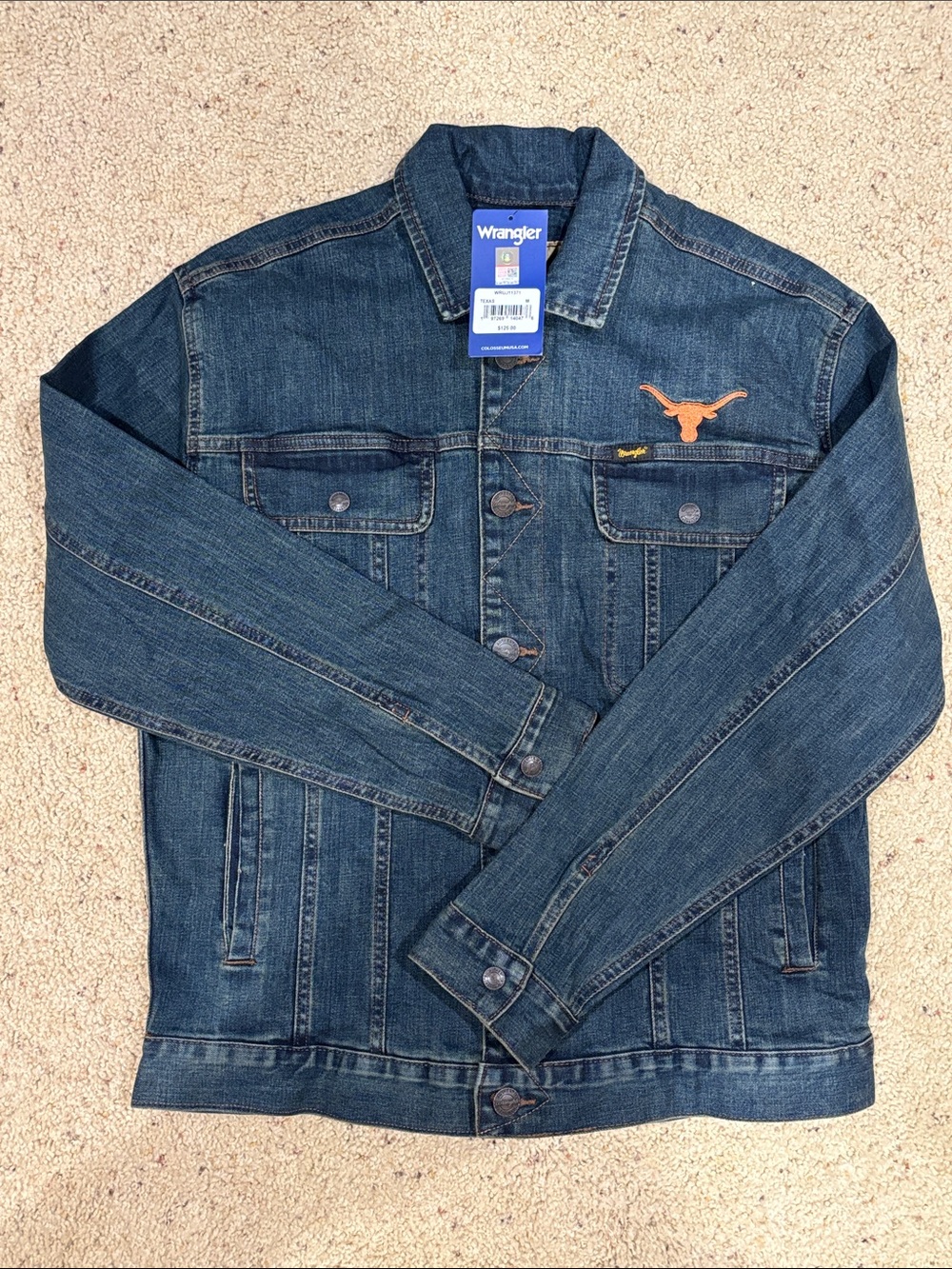 Wrangler Blue Denim Jacket with Orange Longhorn Logo